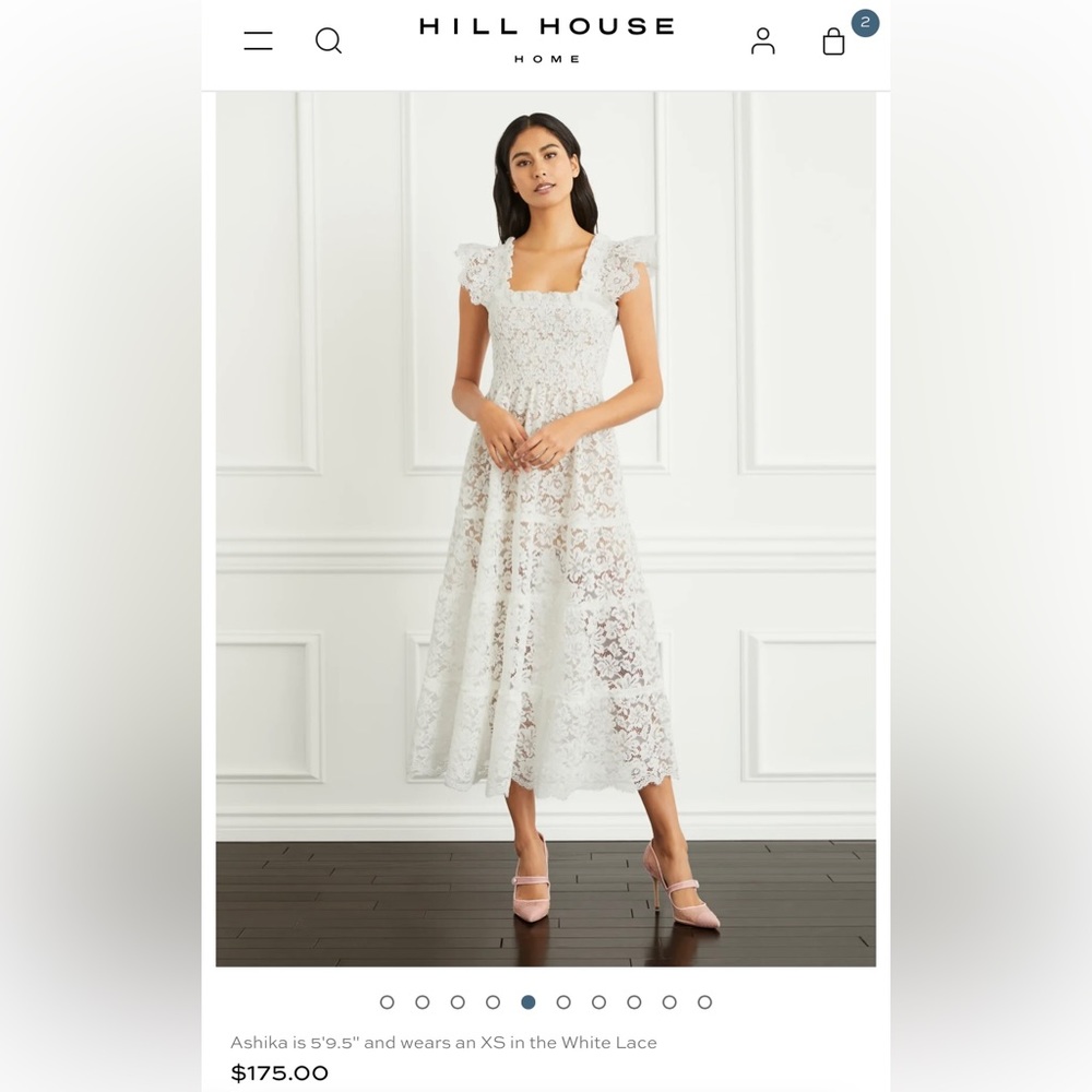 Hill House Home Ellie Nap Dress in White Lace- Women’s Size Small